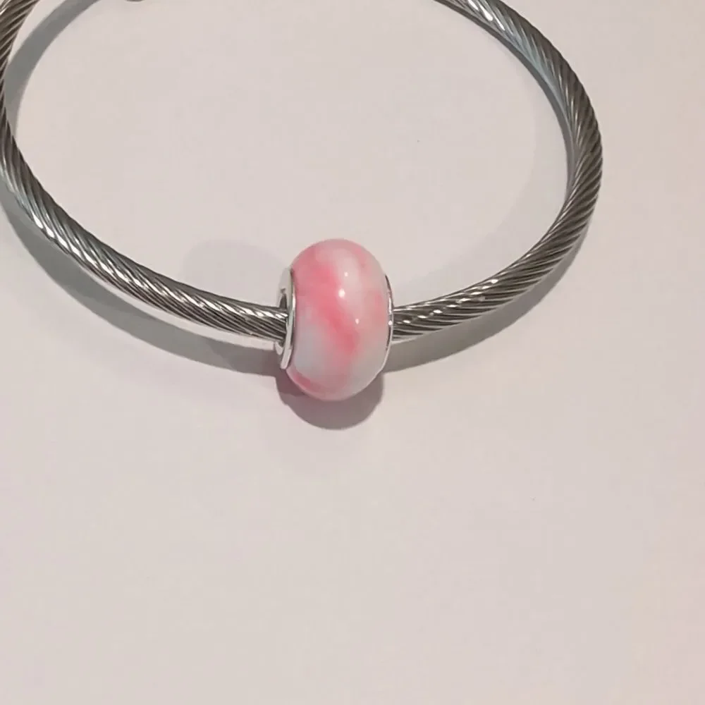 Silver‎ Blended Pink and White Charm for Pandora Style